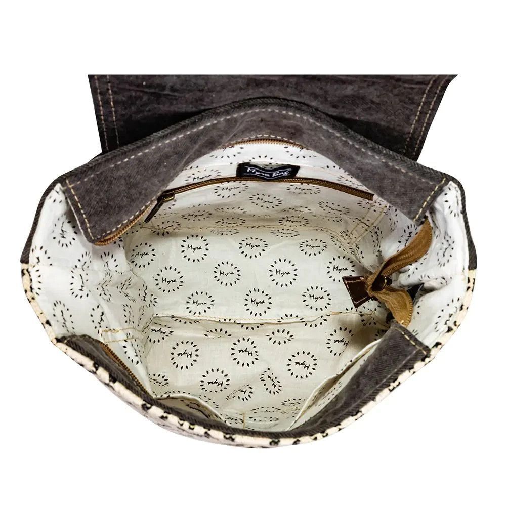 Myra Bag Handmade Dune Backpack Upcycled Canvas & Cowhide Leather - Picture 7 of 13